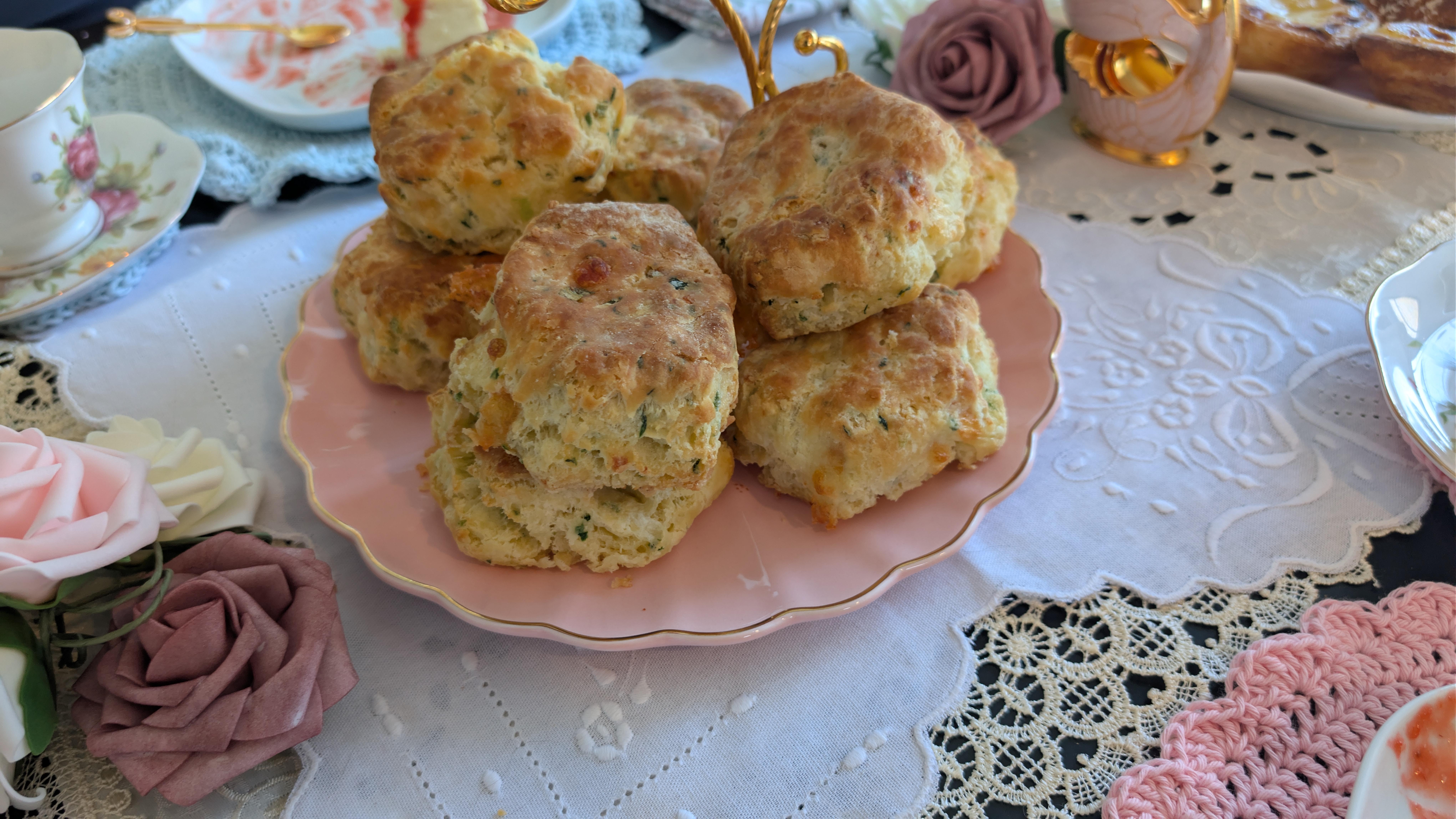 Some cheese and green onion scones from a brand called “Le Monde Est Scone”. Better than anything I’ve been able to manage on my own.
